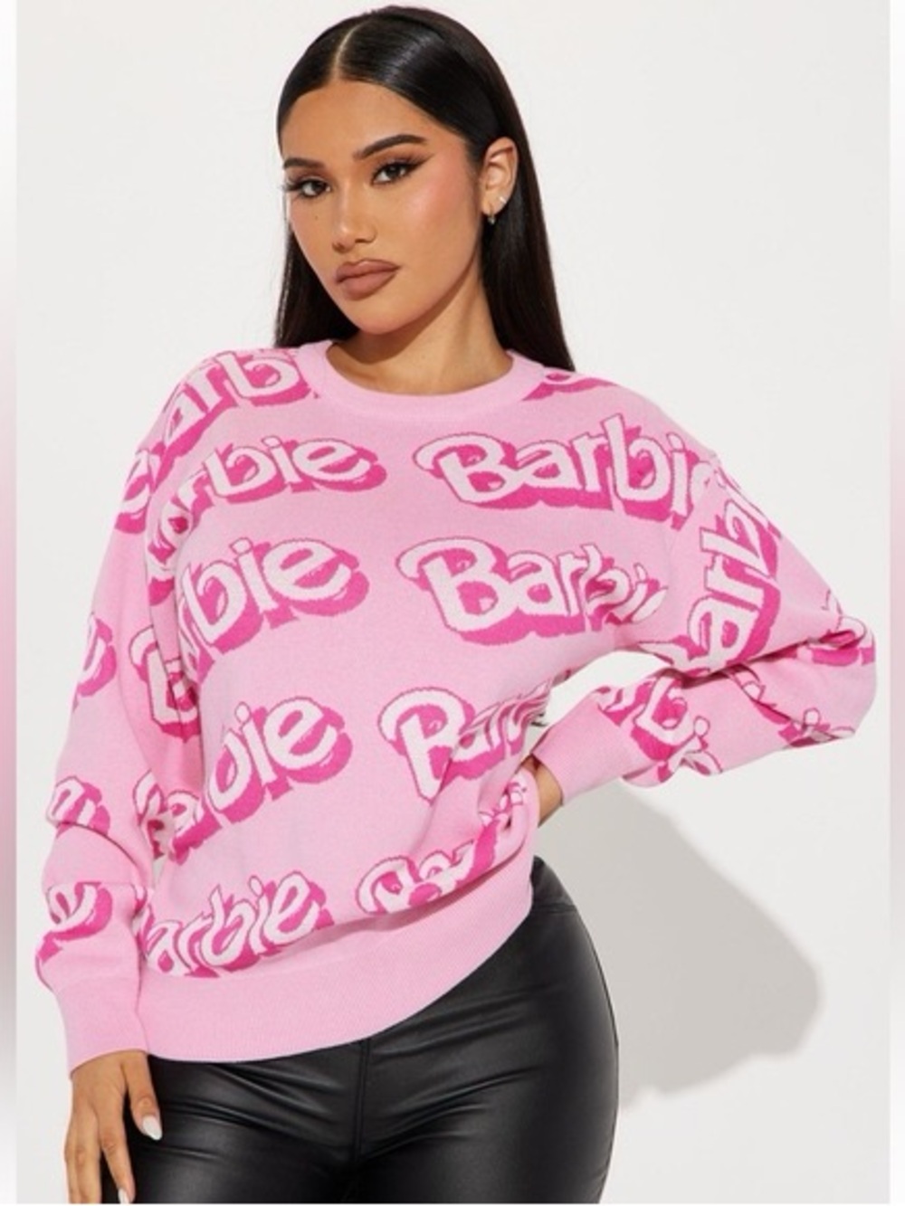 Barbie Pink Allover Logo Crewneck Sweater